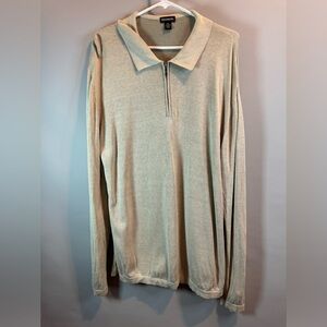 Reunion Mens Sweater Zip Collar Polo Style Light Brown Silk LongSleeve Size XXL